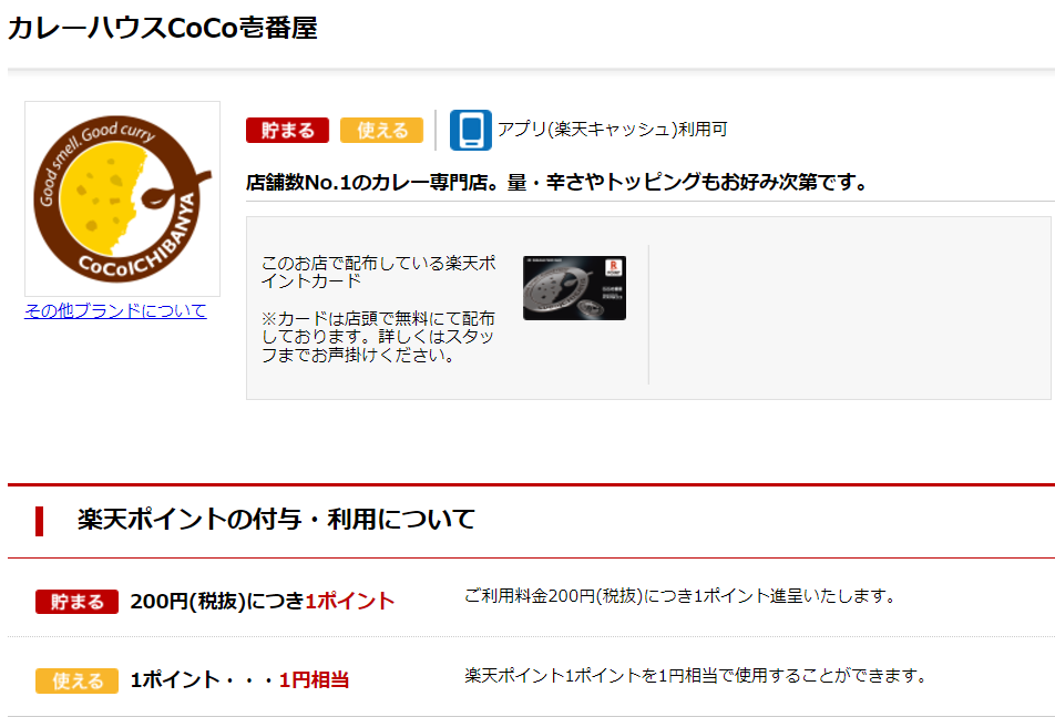 CoCo壱番屋　楽天ポイント